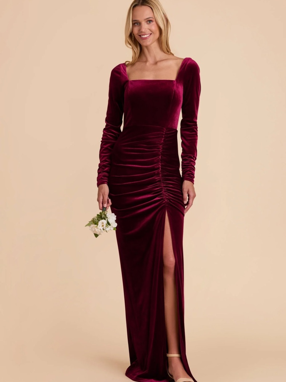 Birdy Grey Long-Sleeve Velvet Gown in Cabernet, never worn brand new with tag